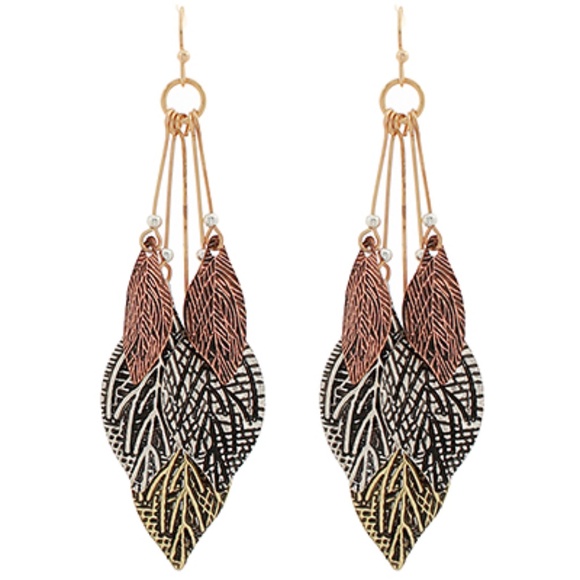 Fringe & Textured Leaf Earrings - Picture 2 of 2